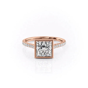 The Pave Charlotte Set  With A 2.5 Carat Princess 14K Rose Gold Moissanite