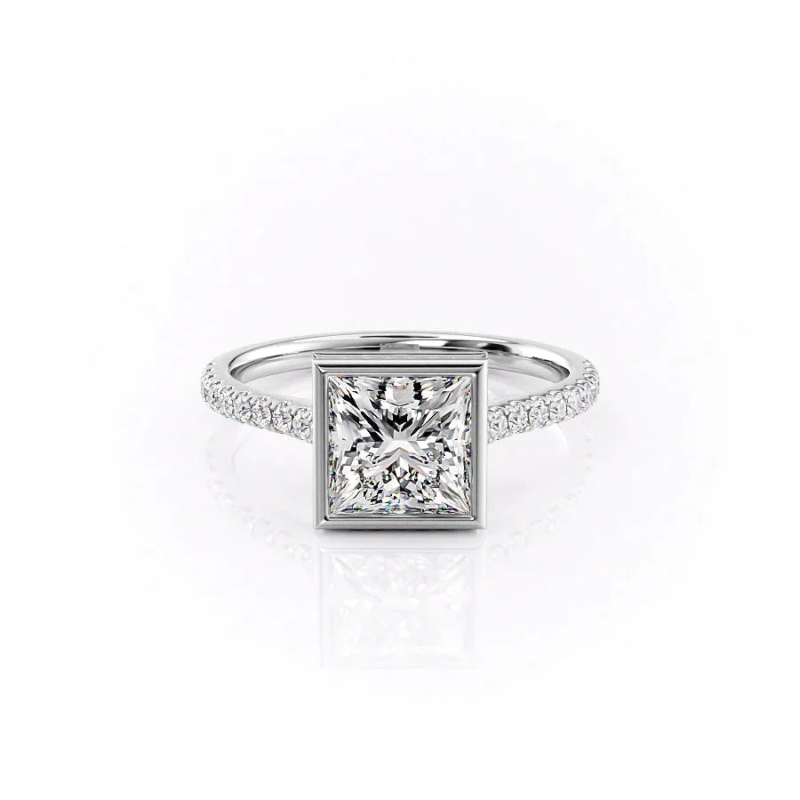 The Pave Charlotte Set  With A 3 Carat Princess 18K White Gold Moissanite
