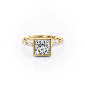 The Charlotte Set With A 3 Carat Princess 14K Yellow Gold Lab Diamond