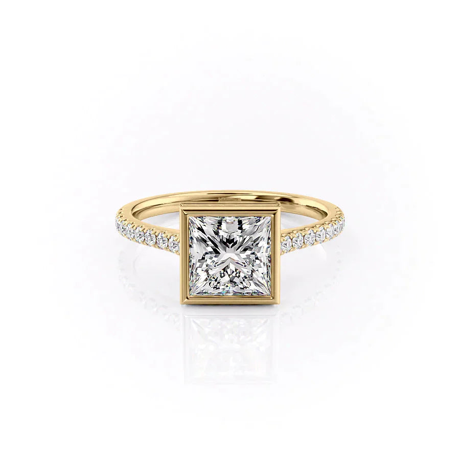 The Charlotte Set With A 2.5 Carat Princess 14K Yellow Gold Lab Diamond