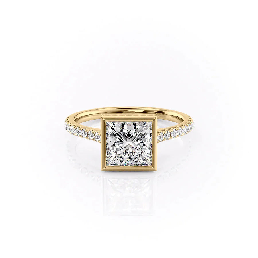 The Pave Charlotte Set  With A 2.5 Carat Princess 18K Yellow Gold Moissanite