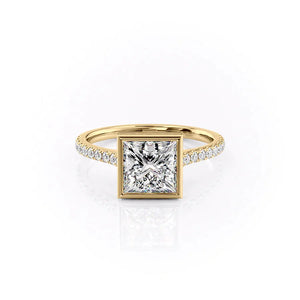 The Pave Charlotte Set  With A 2.5 Carat Princess 18K Yellow Gold Moissanite