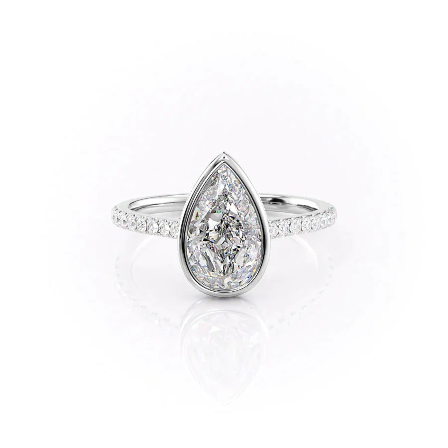 The Pave Charlotte Set  With A 1.5 Carat Pear 18K White Gold Moissanite