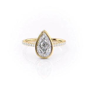 The Pave Charlotte Set With A 1 Carat Pear 18K Yellow Gold Lab Diamond