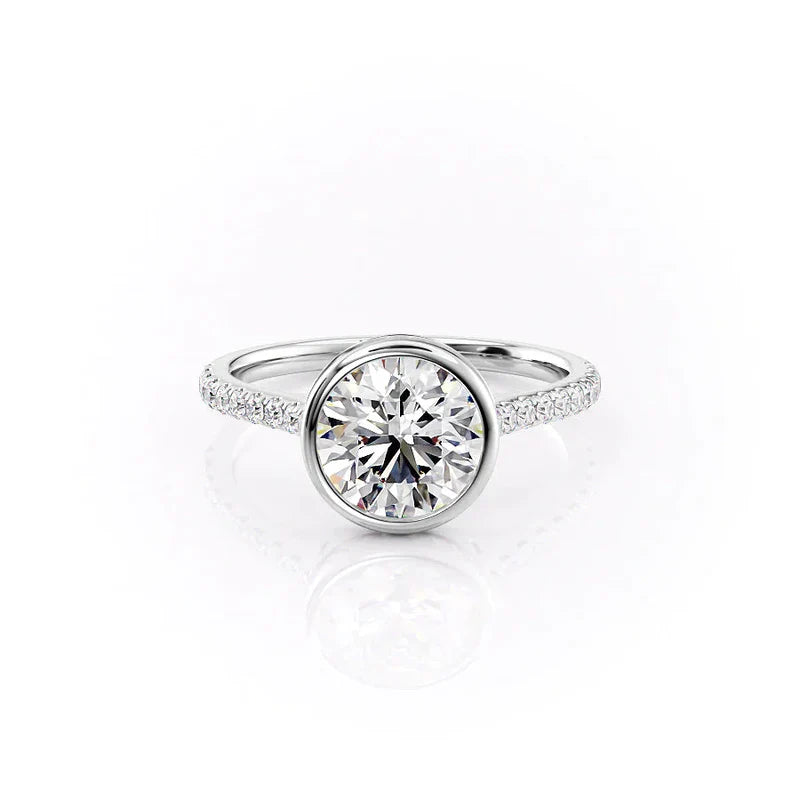 The Pave Charlotte Set  With A 3.5 Carat E. Cushion 18K White Gold Moissanite