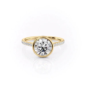 The Charlotte Set With A 2.5 Carat Round 14K Yellow Gold Lab Diamond