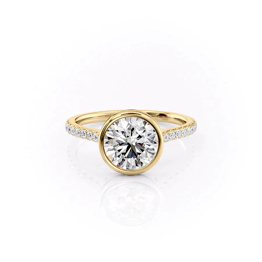 The Pave Charlotte Set  With A 4 Carat Round 18K Yellow Gold Moissanite