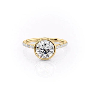 The Pave Charlotte Set  With A 5 Carat Round 18K Yellow Gold Moissanite