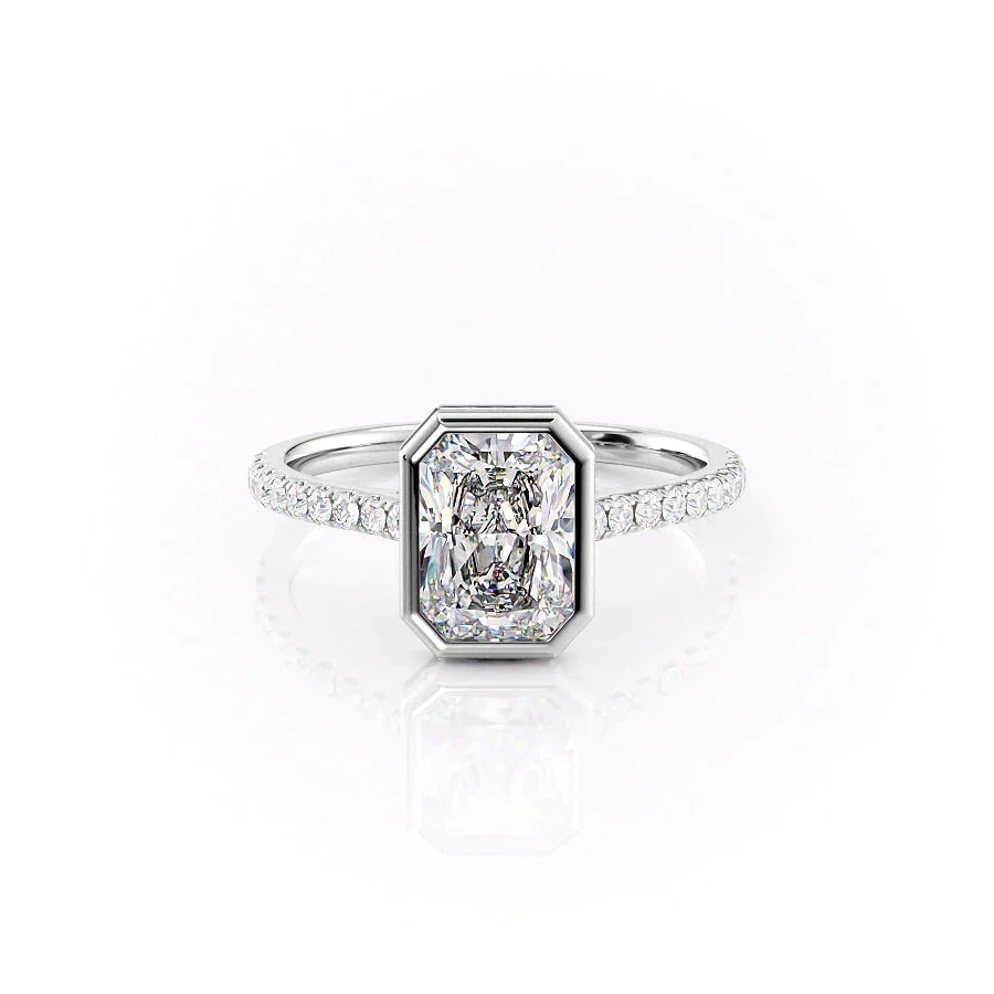 The Pave Charlotte Set With A 1.5 Carat Radiant 14K White Gold Lab Diamond