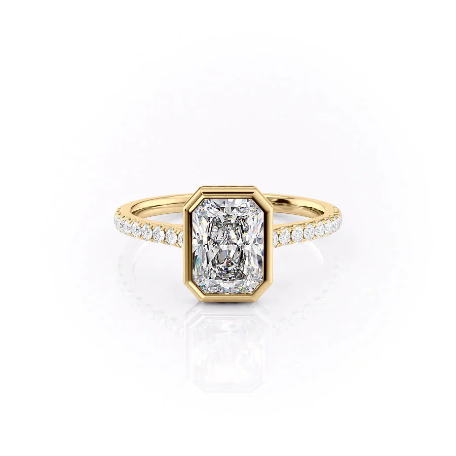 The Pave Charlotte Set  With A 1 Carat Radiant 14K Yellow Gold Moissanite