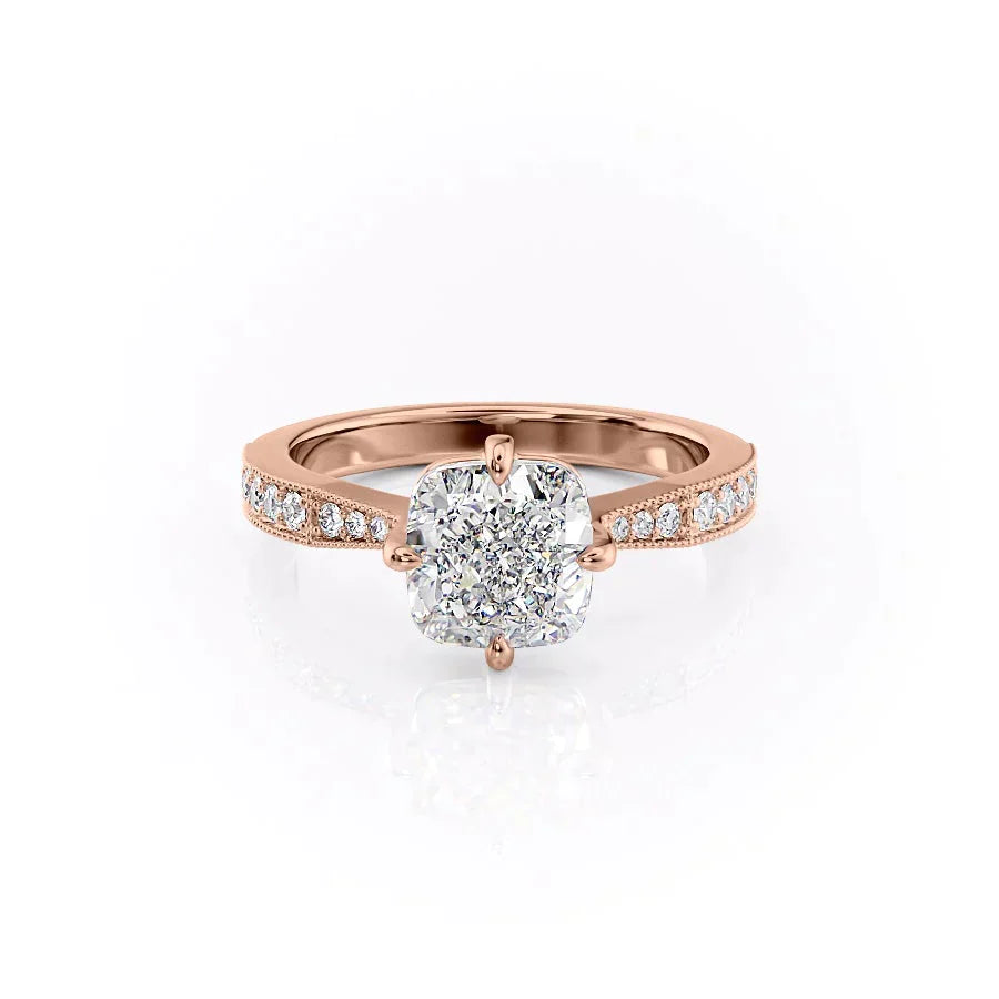 The Rebecca Set  With A 1.5 Carat Cushion 14K Rose Gold Moissanite