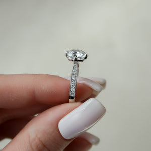 The Rebecca Set  With A 3 Carat Cushion 14K White Gold Moissanite