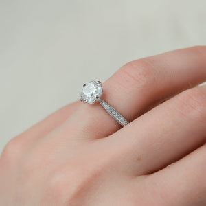 The Rebecca Set  With A 3 Carat Cushion 14K White Gold Moissanite