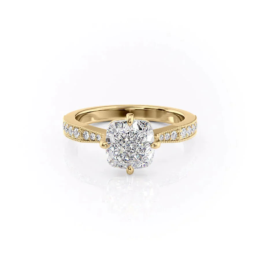 The Rebecca Set With A 1 Carat Cushion 18K Yellow Gold Lab Diamond