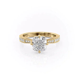 The Rebecca Set  With A 5 Carat Cushion 18K Yellow Gold Moissanite