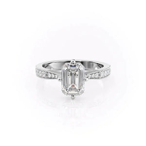 The Rebecca Set  With A 4 Carat Emerald 18K White Gold Moissanite