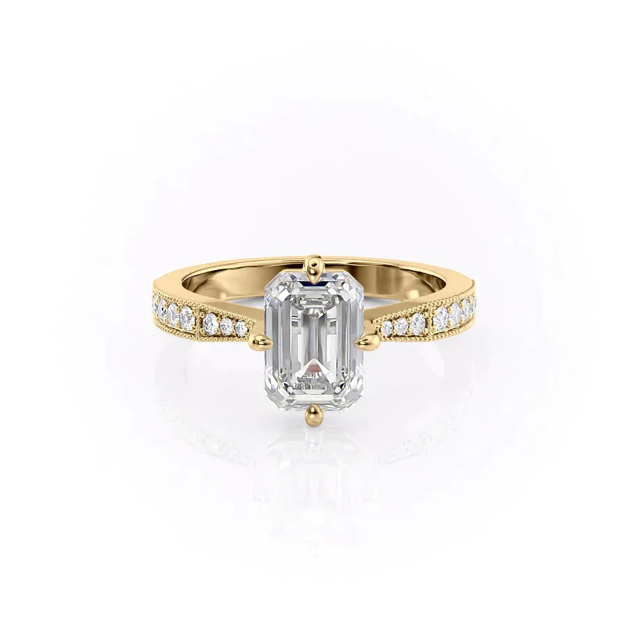 The Rebecca Set  With A 2.5 Carat Emerald 14K Yellow Gold Moissanite