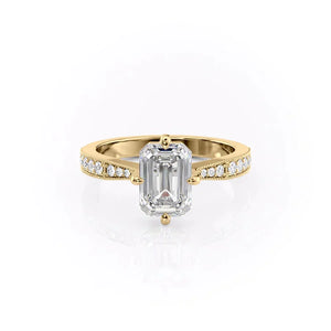 The Rebecca Set  With A 3 Carat Emerald 14K Yellow Gold Moissanite