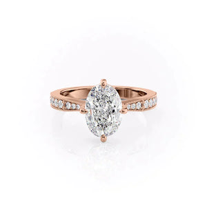 The Rebecca Set  With A 5 Carat Oval 14K Rose Gold Moissanite