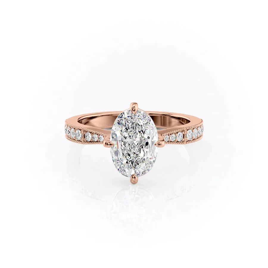 The Rebecca Set With A 1 Carat Oval 14K Rose Gold Lab Diamond