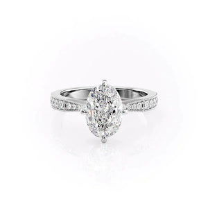 The Rebecca Set  With A 3 Carat Oval 18K White Gold Moissanite