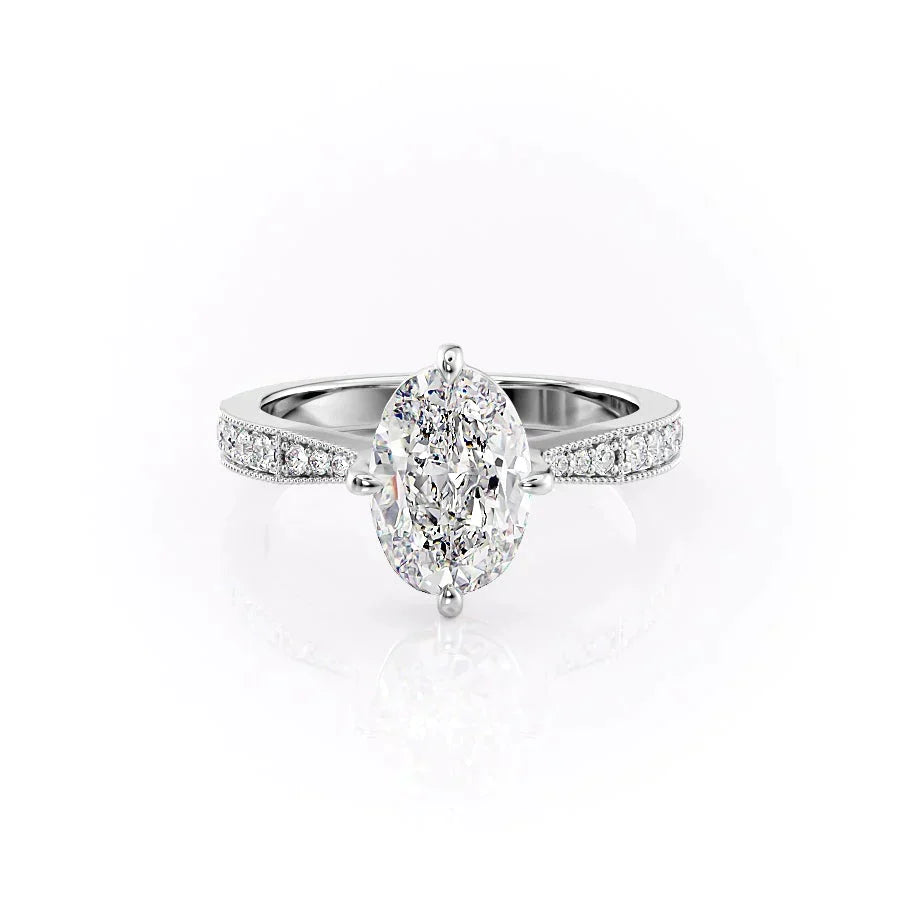The Rebecca Set With A 2.5 Carat Oval 18K White Gold Lab Diamond