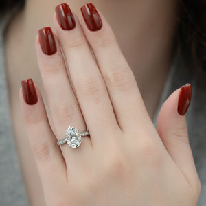 The Rebecca Set  With A 3 Carat Oval 14K White Gold Moissanite