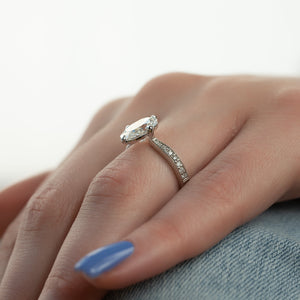 The Rebecca Set  With A 3 Carat Oval 14K White Gold Moissanite