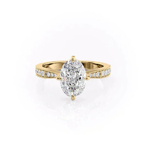 The Rebecca Set  With A 5 Carat Oval 18K Yellow Gold Moissanite