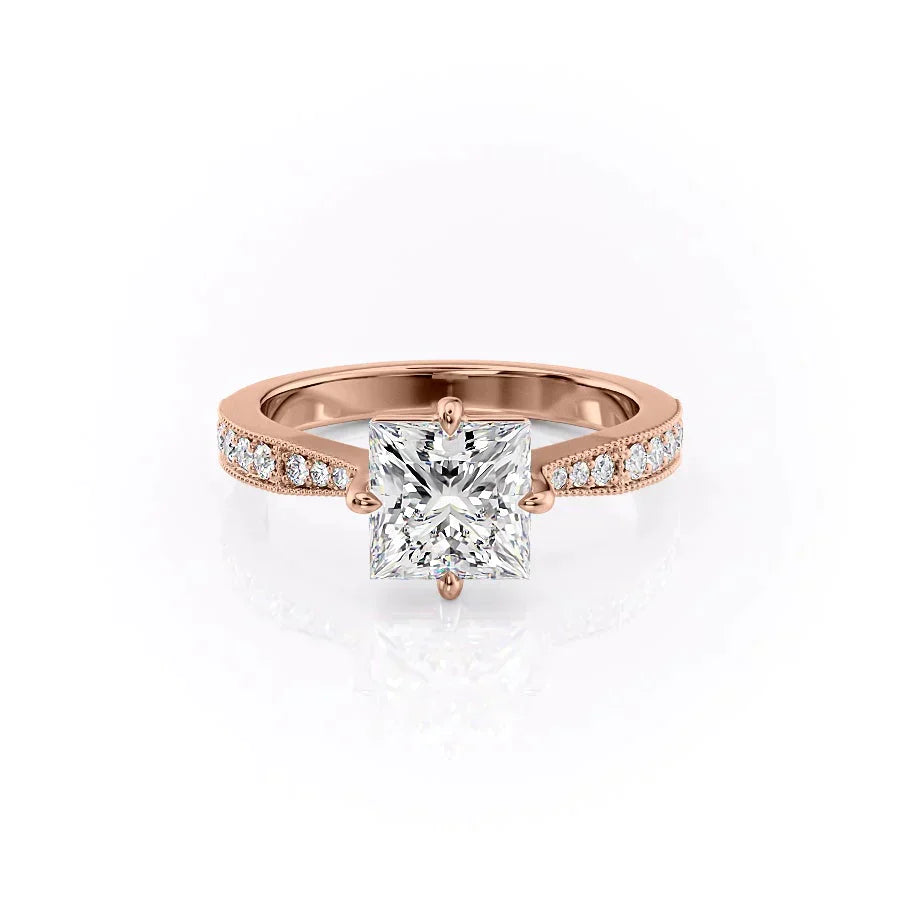 The Rebecca Set  With A 2 Carat Princess 14K Rose Gold Moissanite