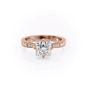 The Rebecca Set With A 3 Carat Princess 14K Rose Gold Lab Diamond