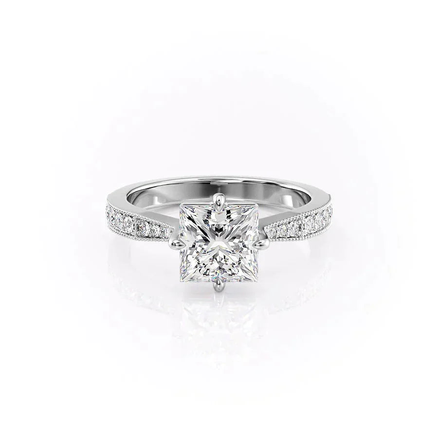 The Rebecca Set  With A 2 Carat Princess 18K White Gold Moissanite