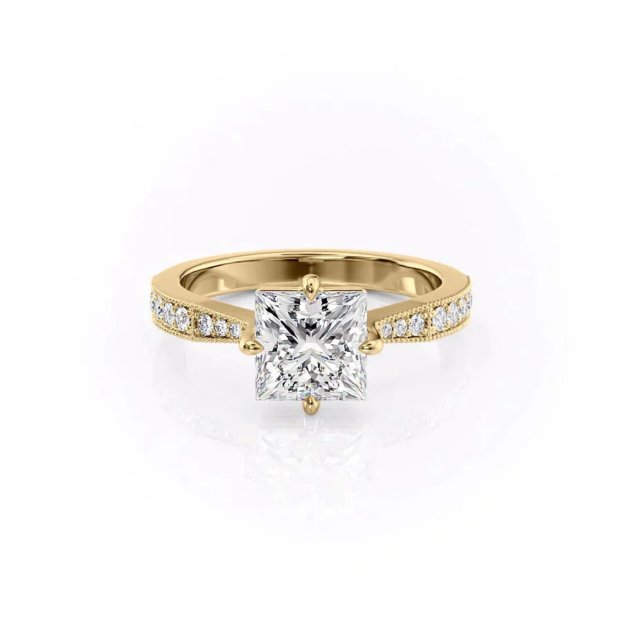 The Rebecca Set  With A 2 Carat Princess 14K Yellow Gold Moissanite