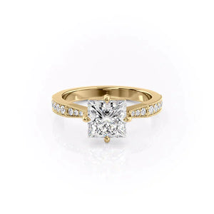 The Rebecca Set  With A 4 Carat Princess 14K Yellow Gold Moissanite