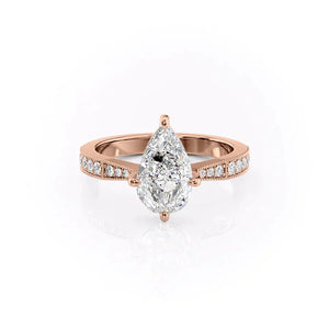 The Rebecca Set  With A 1 Carat Pear 14K Rose Gold Moissanite