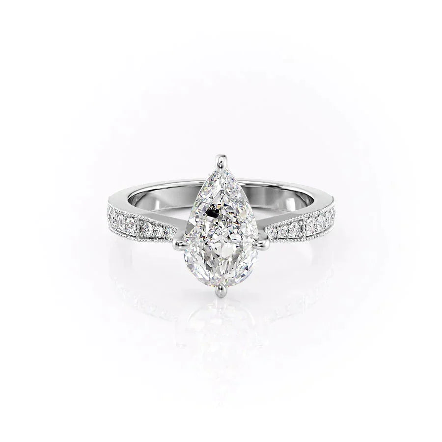 The Rebecca Set  With A 4.5 Carat Pear 18K White Gold Moissanite