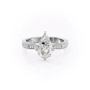 The Rebecca Set  With A 4 Carat Pear 14K White Gold Moissanite