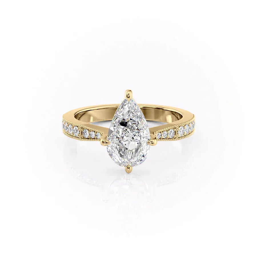 The Rebecca Set With A 1.5 Carat Pear 14K Yellow Gold Lab Diamond