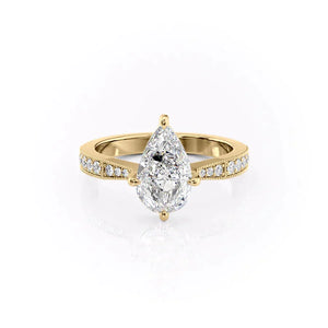 The Rebecca Set  With A 2 Carat Pear 18K Yellow Gold Moissanite