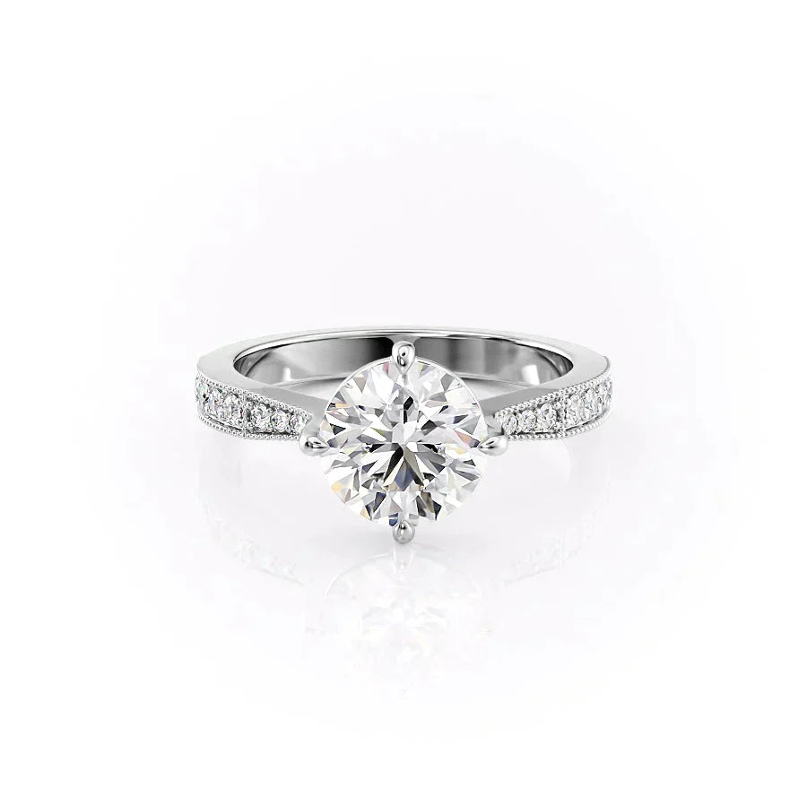 The Rebecca Set  With A 2.5 Carat Round 14K White Gold Moissanite
