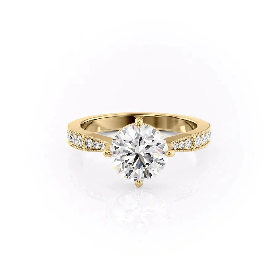 The Rebecca Set  With A 1.5 Carat Round 18K Yellow Gold Moissanite