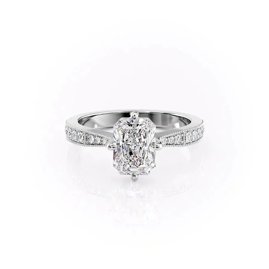 The Rebecca Set  With A 5 Carat Radiant 18K White Gold Moissanite