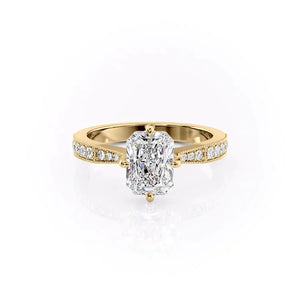 The Rebecca Set  With A 4 Carat Radiant 14K Yellow Gold Moissanite