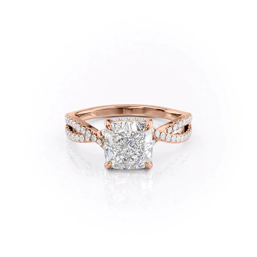 The Angelina Set With A 1.5 Carat Cushion 14K Rose Gold Lab Diamond
