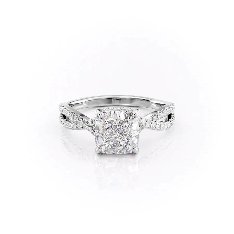 The Angelina Set With A 2 Carat Cushion 18K White Gold Lab Diamond