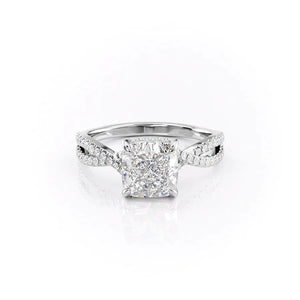 The Angelina Set With A 1 Carat Cushion 18K White Gold Lab Diamond