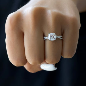 The Angelina Set With A 1 Carat Cushion 18K White Gold Lab Diamond
