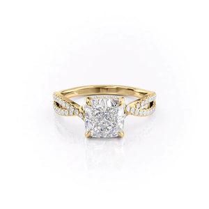 The Angelina Set  With A 5 Carat Cushion 18K Yellow Gold Moissanite