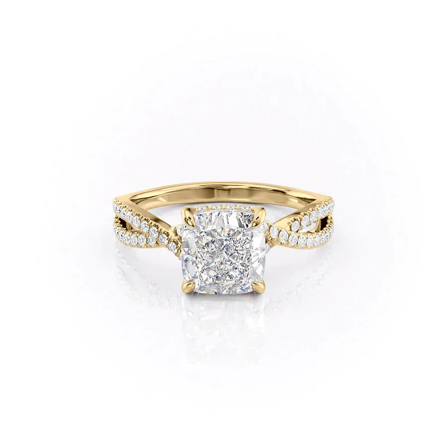The Angelina Set With A 1 Carat Cushion 18K Yellow Gold Lab Diamond