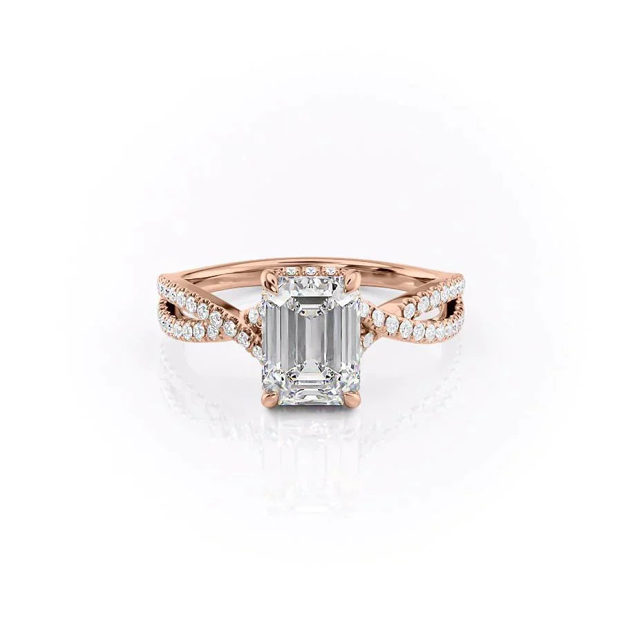 The Angelina Set With A 1 Carat Emerald 14K Rose Gold Lab Diamond